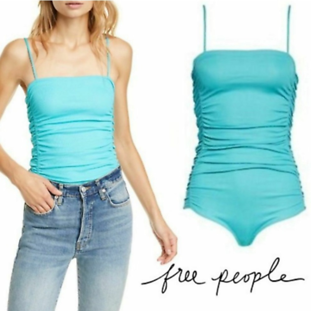 Free People Intimately Blue Ruched Bodysuit Size Large